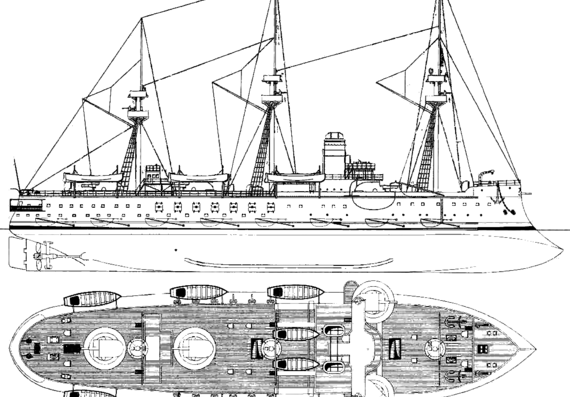 NMF Duperre [Battleship] (1884) - drawings, dimensions, figures